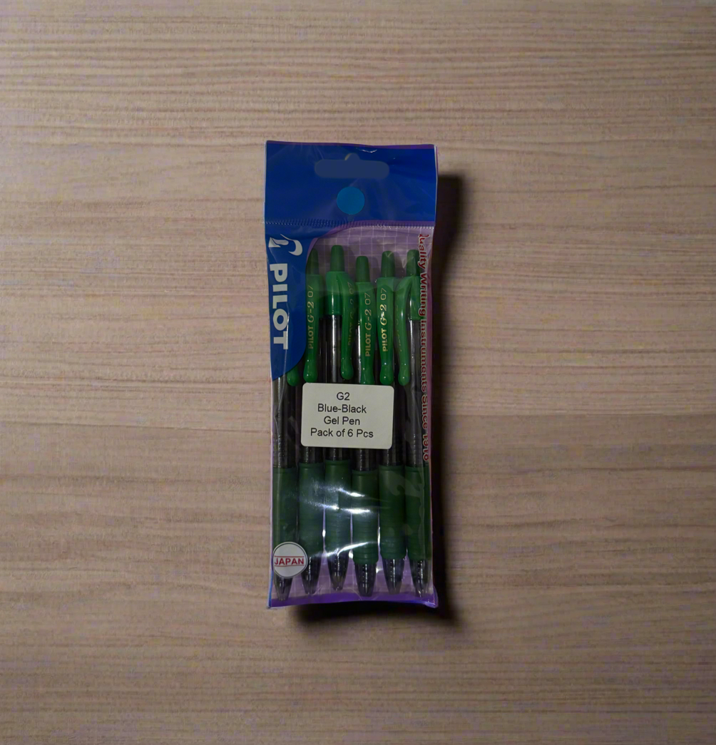 Pilot G2 0.7 Gel Pen Blue Black (Green Body) Pack of 6